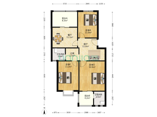 东美家园 3室2厅2卫 106平方