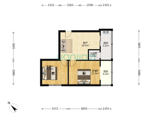 为民路新28号 2室1厅1卫 59平方