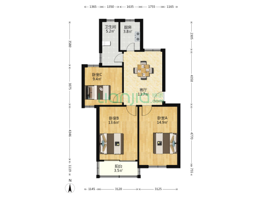 卫星中路18号 3室1厅1卫 77平方