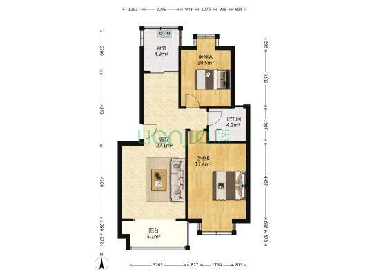 东城佳园 2室1厅1卫 86平方