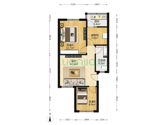 东方花园(龙泉驿) 2室1厅1卫 62平方