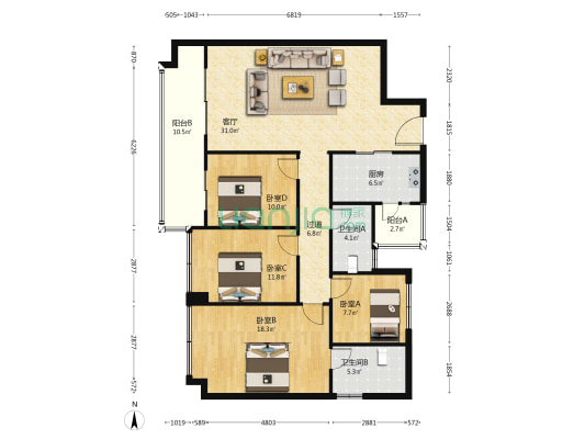 蓝光长岛国际五期 4室1厅2卫 134平方