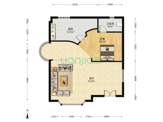 光明花園 1室1厅1卫 282平方