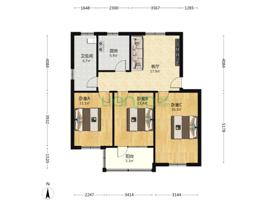 线厂家属院 3室1厅1卫 89平方