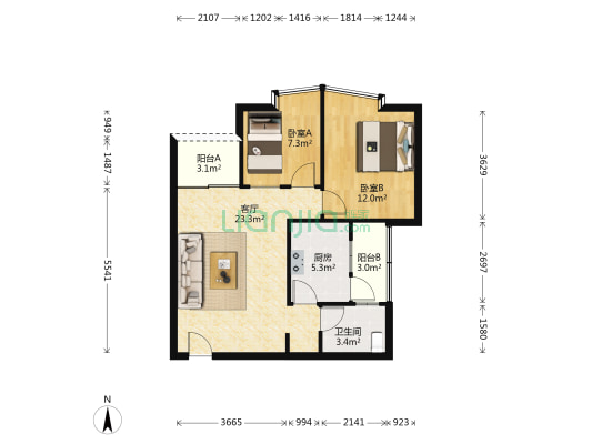 恒安大厦 2室1厅1卫 79平方