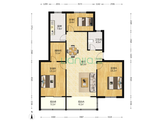秋泉家园 3室1厅1卫 120平方