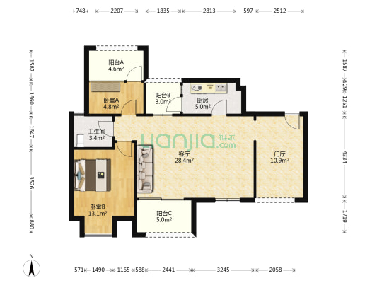 凤凰名城 2室1厅1卫 88平方