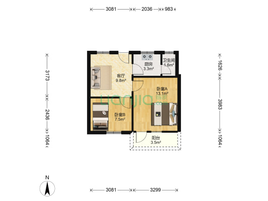 晓港中马路 2室1厅1卫 46平方
