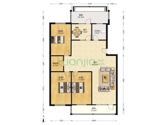 省金属材料总公司宿舍 3室2厅1卫 155平方