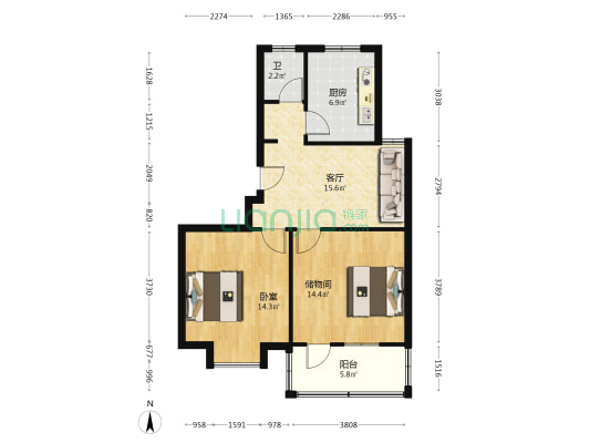 解放南路48号 1室1厅1卫 68平方