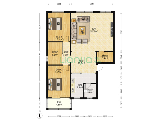 五三大道81号 3室2厅1卫 112平方