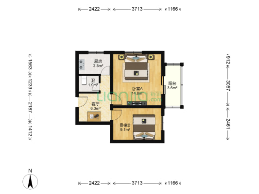 田村41号院 2室1厅1卫 50平方