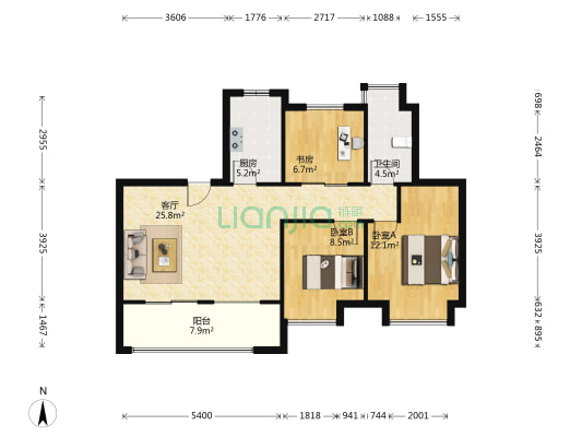 绿地新里派克公馆 3室1厅1卫 91平方