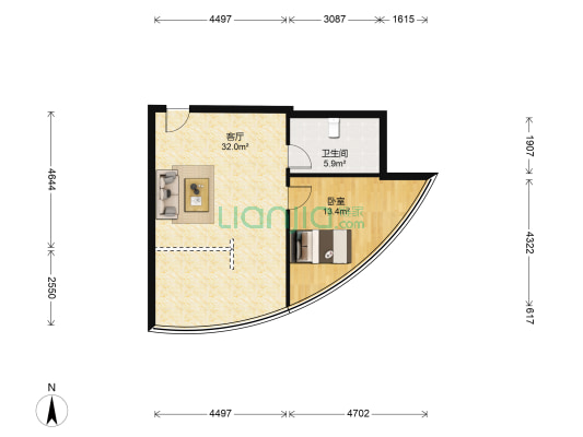 美庐银座 1室1厅1卫 78平方