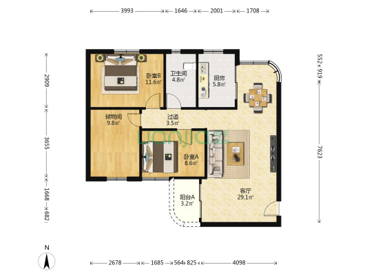 宏威花园 2室1厅1卫 89平方