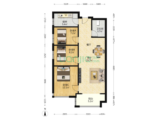 惠风壹品 3室1厅1卫 94平方