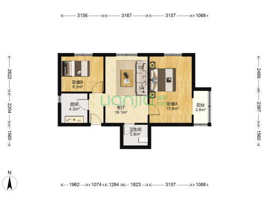 西罗园二区 2室1厅1卫 72平方
