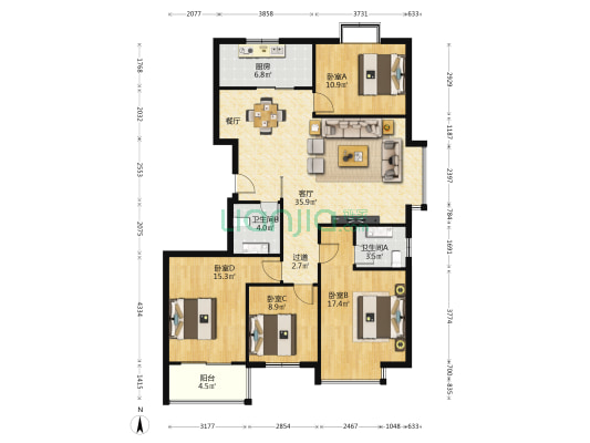 机勘家属院 4室1厅2卫 137平方