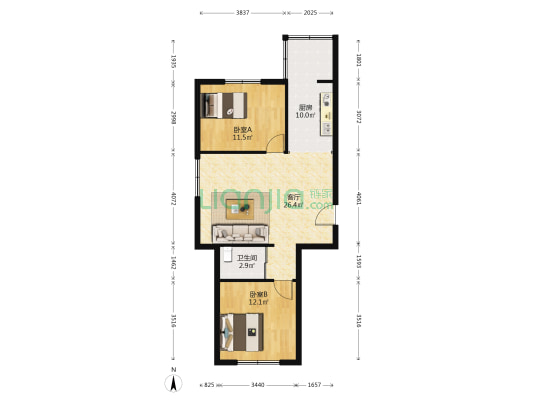 湖畔新城东区 2室1厅1卫 85平方