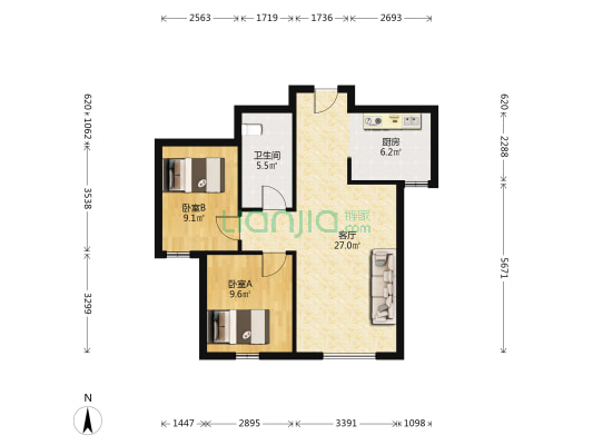 东方伟业文化广场二期 2室1厅1卫 80平方