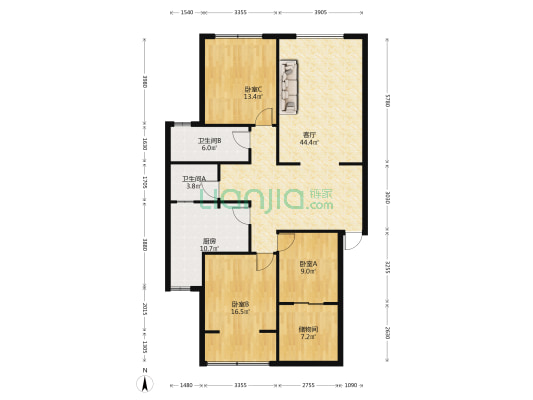 建设路125号 3室1厅2卫 129平方