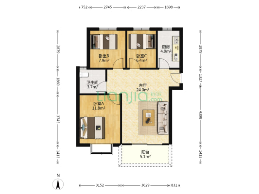 迎江雅居 3室1厅1卫 91平方
