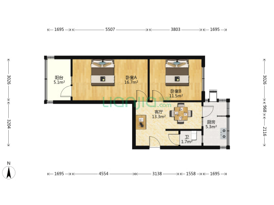 电子部13所 2室1厅1卫 61平方