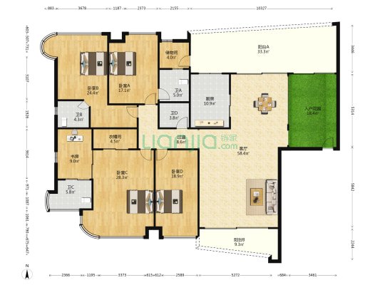 佛山雅居乐花园6号1区 5室1厅4卫 284平方
