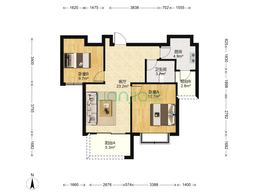 富隆花园 2室1厅1卫 88平方