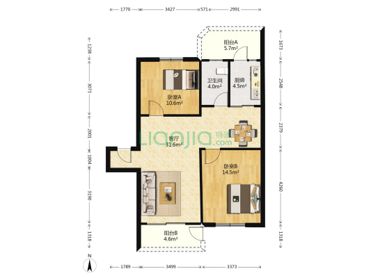 南贸中心 2室1厅1卫 84平方