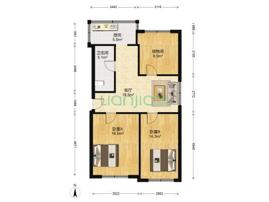 葵东街 2室1厅1卫 87平方