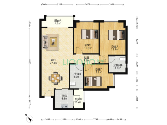 碧桂园锦熙府 3室1厅2卫 108平方