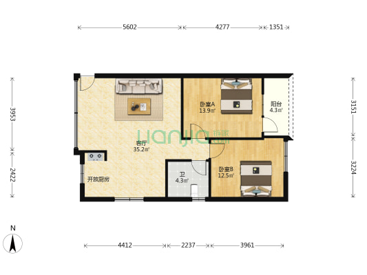 新安街 2室1厅1卫 84平方