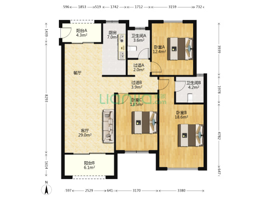 学府名门 3室1厅2卫 134平方