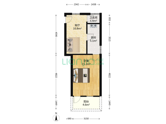 金家新村 1室1厅1卫 46平方