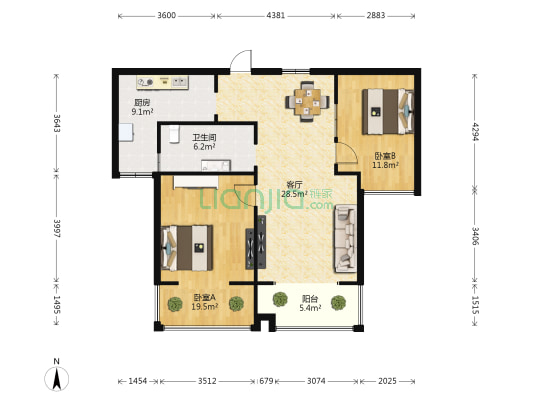 天一城 2室1厅1卫 89平方