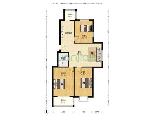 隆翔嘉园 3室1厅1卫 127平方