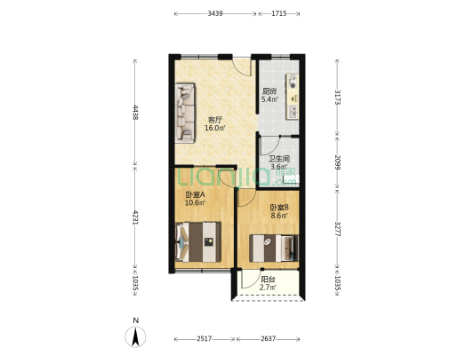 文锋中路 2室1厅1卫 57平方