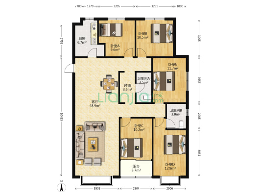 金玉豪府 5室1厅2卫 176平方