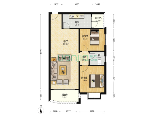 南河居(新津) 2室1厅1卫 82平方