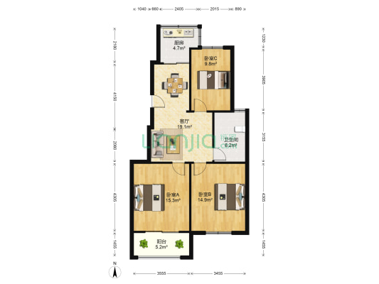 安定花园 3室1厅1卫 102平方