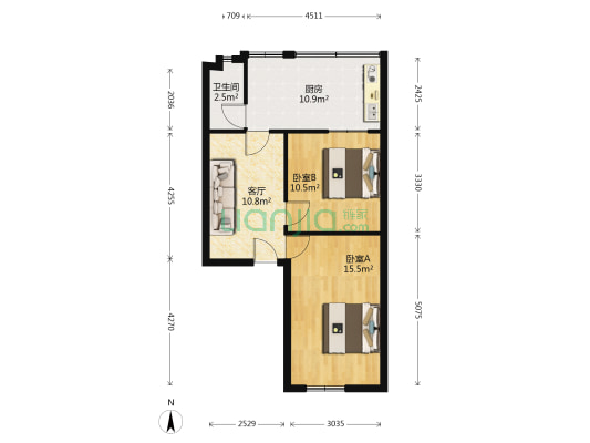 邮电职业技术学院宿舍 2室1厅1卫 48平方