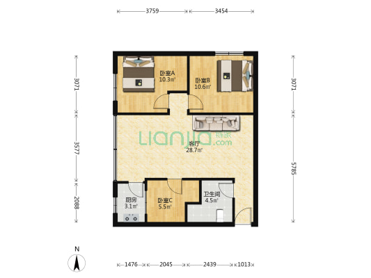 下纯阳洞街 3室1厅1卫 83平方
