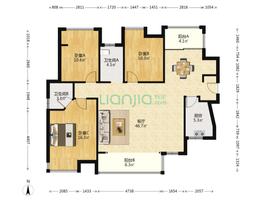 五江书香苑 3室1厅2卫 125平方