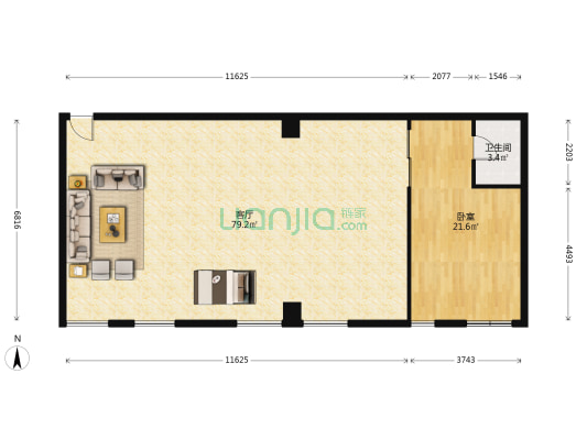 西海岸国际工社 1室1厅1卫 136平方