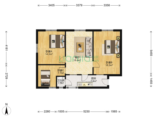 煤建西路7号 3室1厅1卫 86平方