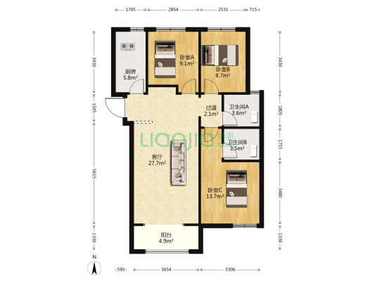正商家河家华庭一号院 3室1厅2卫 130平方