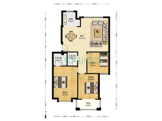 秀园小区 3室1厅2卫 105平方