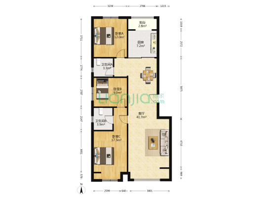 恒运豪庭 3室1厅2卫 137平方