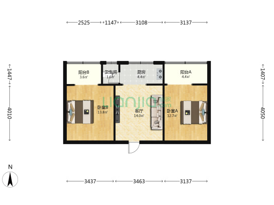 桂花路 2室1厅1卫 68平方